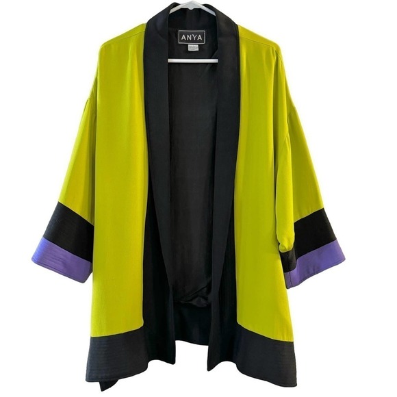 Anya 100% Silk Kimono Open Cardigan Jacket Colorblock Lagenlook Size Large - Picture 1 of 4